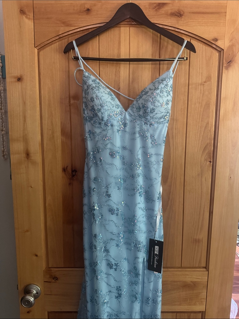 Strapless Pale Blue Sequin Slip Dress